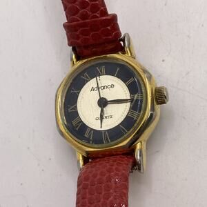 Advance Womens Vintage Red Leather Watch New Battery